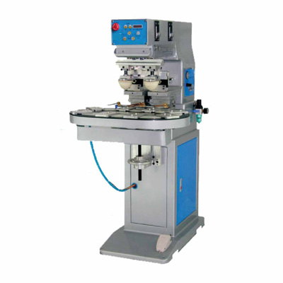 Two-color pad printing machine with conveyor